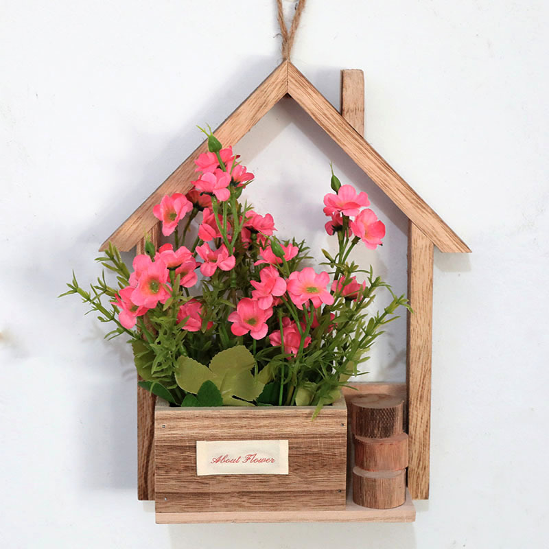 Decoración de pared de madera europea creativa en la pared maceta de flores canasta de flores decoración de pared colgante de sala de estar