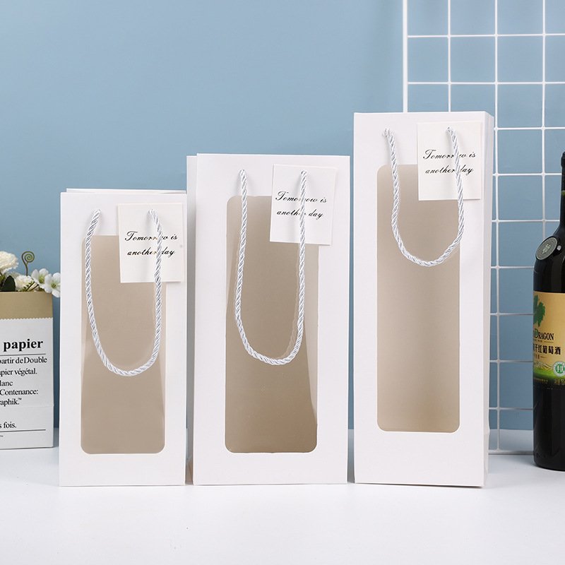 Bolsa de mano de ventana simple ramo de flores Bolsa de regalo de vino tinto de San Valentín alta sensación de regalo de flores eternas