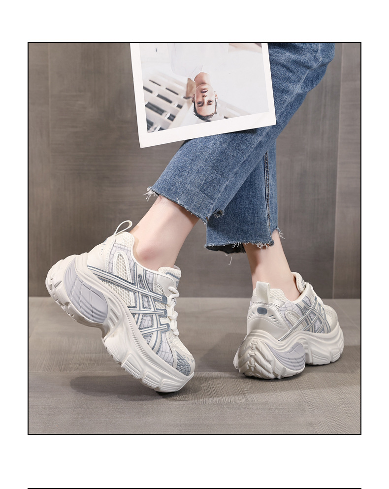 Giày sneaker chunky nữ đế dày tăng chiều cao mặt lưới thoáng khí — Màu be chi tiết 19