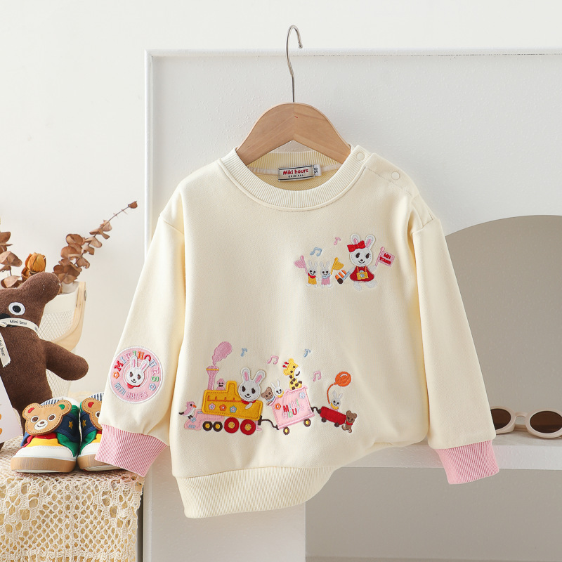 ミキ子供服春秋男女児漫画刺繍スウェットフリーストップス幼児長袖Tシャツカジュアル万能|undefined