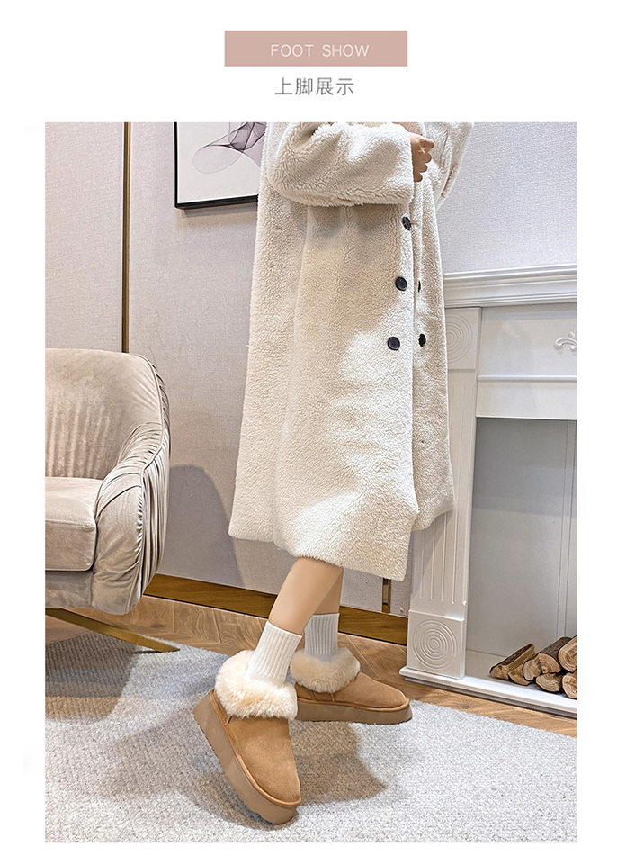 Bốt nữ cổ thấp da bò thật lót lông giữ ấm, đế dày 4 cm — Màu hạt dẻ (đế dày) chi tiết 12
