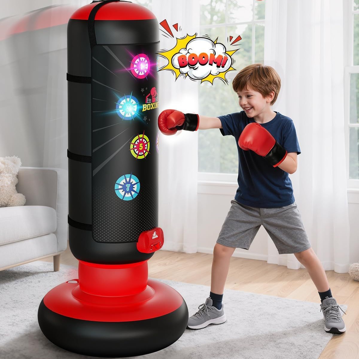 Children's Inflatable Boxing Column Set with Light-Up, Sound, Scoring, and Music Functions, Durable, Thickened, and Made of Eco-Friendly Pvc