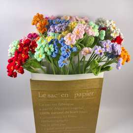 成品跨境手工毛线编织勿忘我花枝办公桌礼物家居装扮钩织仿真花