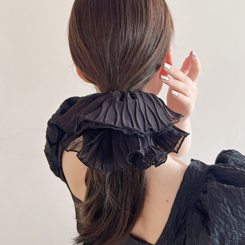 Korean pleated oversized hair tie, high-end large intestine ring, black and white hair rope, flower headband, versatile hair accessories, simple large intestine hair rope