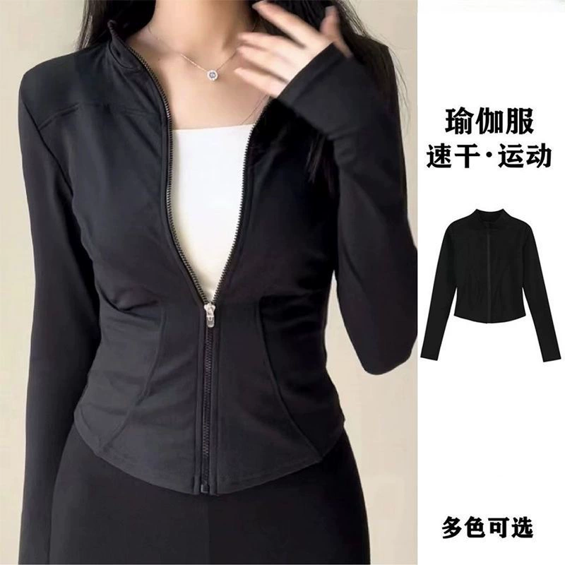 Весенняя спортивная куртка для йоги, женская теплая куртка для йоги на молнии, быстросохнущая одежда для фитнеса с длинными рукавами для бега и езды на велосипеде
