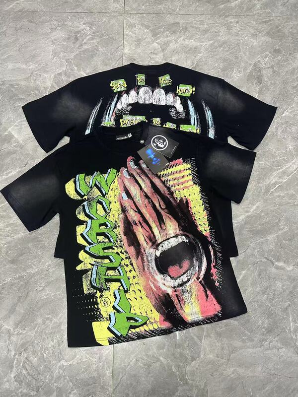 クロスボーダー Hellstar Tシャツ 2025年夏 欧米トレンドブランド レタープリント ゆったり半袖Tシャツ 男女兼用|undefined