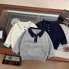 韩国童装男童POLO领毛衣2025春季新款洋气宝宝撞色儿童针织衫上衣