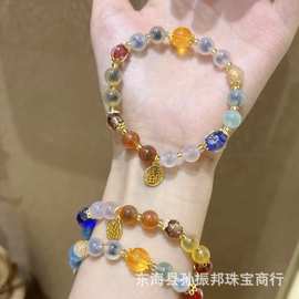 批发香灰琉璃搭配糖心玛瑙手串玛瑙半糖福字款女款手串直播供货