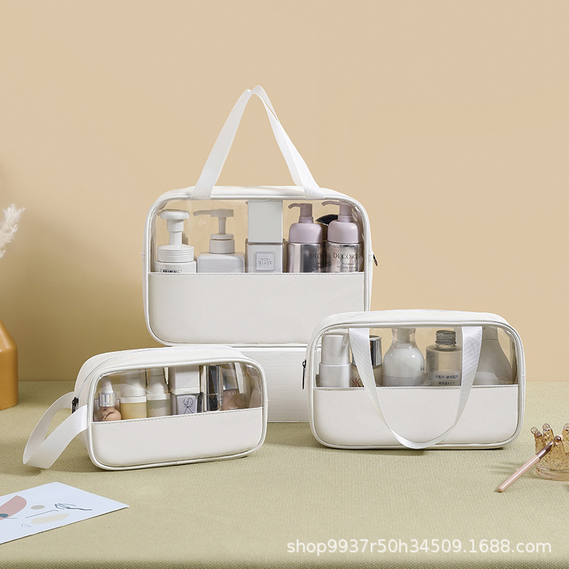 PU レザー透明化粧品バッグポータブル新しい化粧品収納袋女性の旅行防水スキンケア製品トイレタリーバッグ|undefined