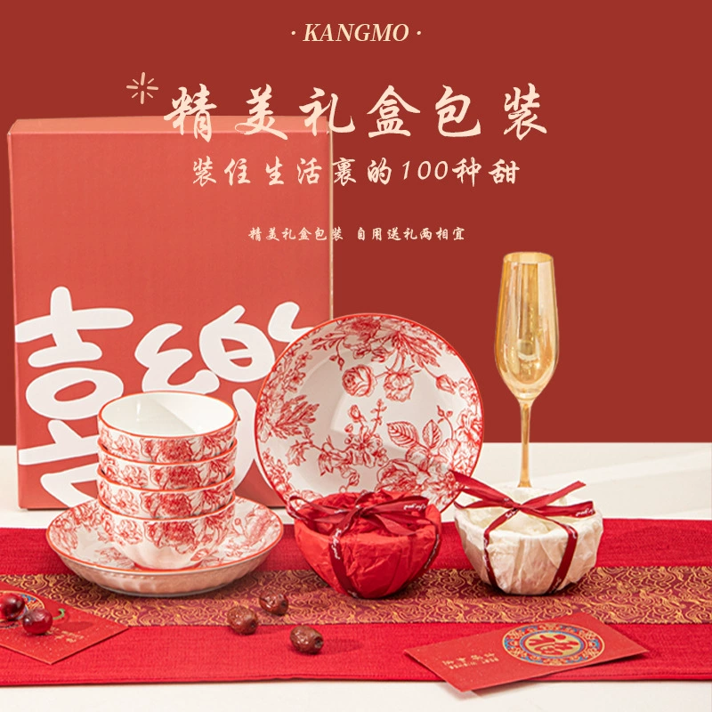 Ceramic Tableware Festive Gift Set, Dinnerware for 4–6, Bowls Plates Spoons & Gift Bag