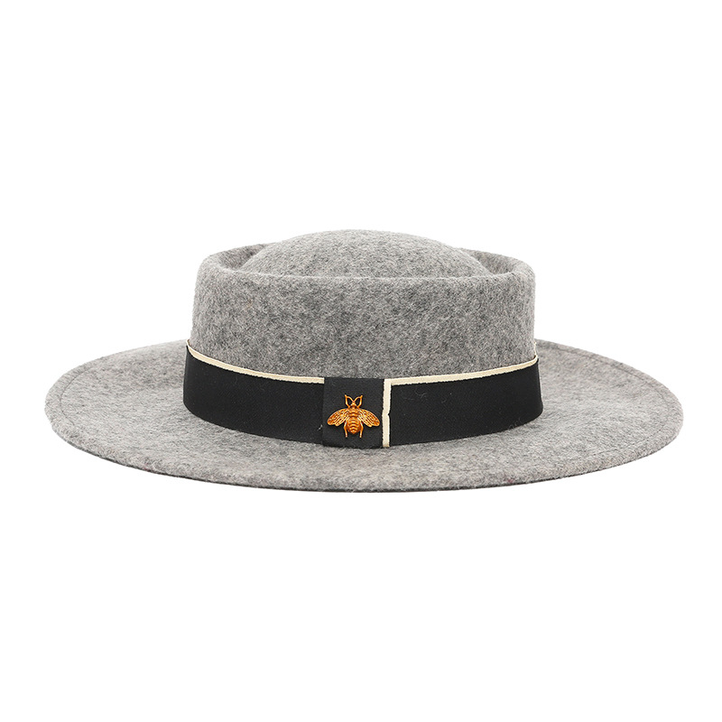 Sombrero de otoño e invierno lana pura cóncavo-cúpula convexa 8cm ala ancha sombrero de lana sombrero de fieltro de moda británica europea y americana al por mayor