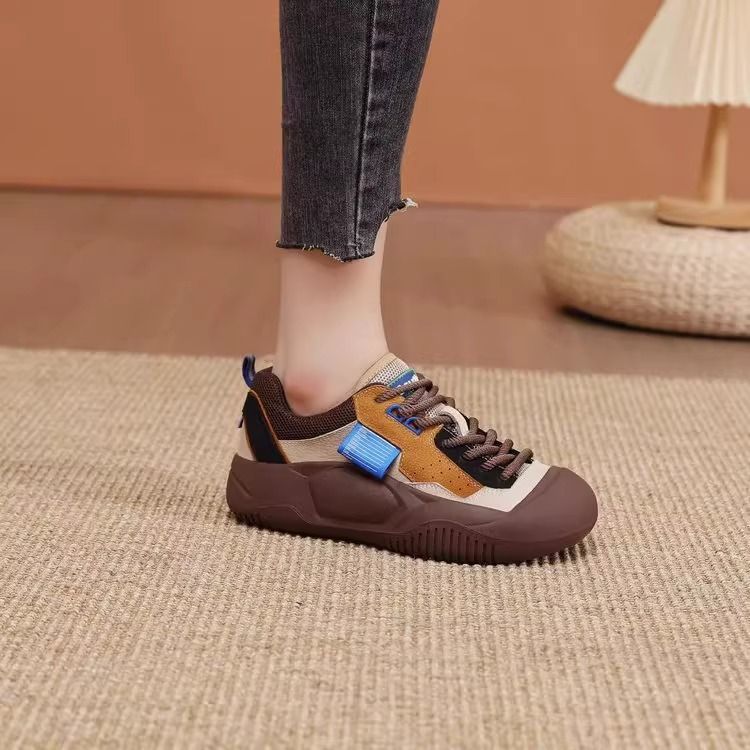 PLOVER primavera y otoño zapatos de mujer 2024 nuevos zapatos de color de la marea de la cabeza grande, feos, lindos, cordones casuales zapatos de mujer versátiles