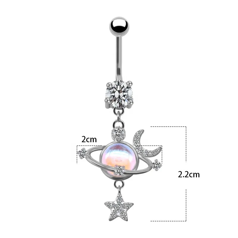 1 Piece Sexy Star Moon Planet Stainless Steel Plating Zircon Belly Ring display picture 6