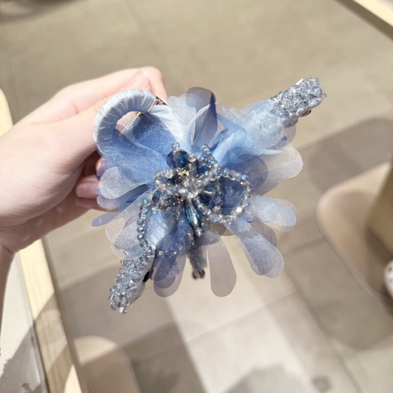 氛围感超仙法式立体花朵抓夹轻奢高级感蝴蝶结珠珠鲨鱼夹盘发头饰|undefined