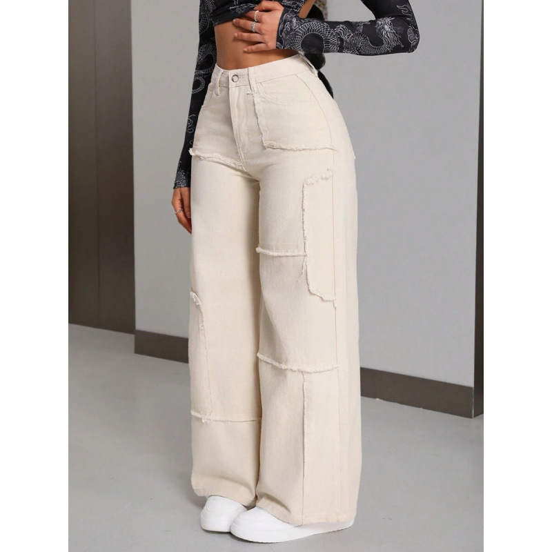 A 83182 Foreign Trade Dropshipping Aliexpress Cross-Border Women's Loose Patchwork Jeans (with Fleece Lining)