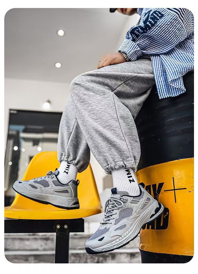 Giày thể thao nam sneaker thân lưới thoáng khí, đế cao su gót thấp, dây buộc, phong cách casual — F901 màu đen, F901 xám nhạt, F901 xám đậm chi tiết 5