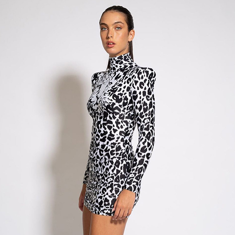 round neck pullover leopard print long-sleeved dress nihaostyles clothing wholesale NSMG81163