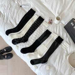 小腿襪子女生春夏季薄款透明玻璃卡絲長筒襪日系甜美波點jk及膝襪