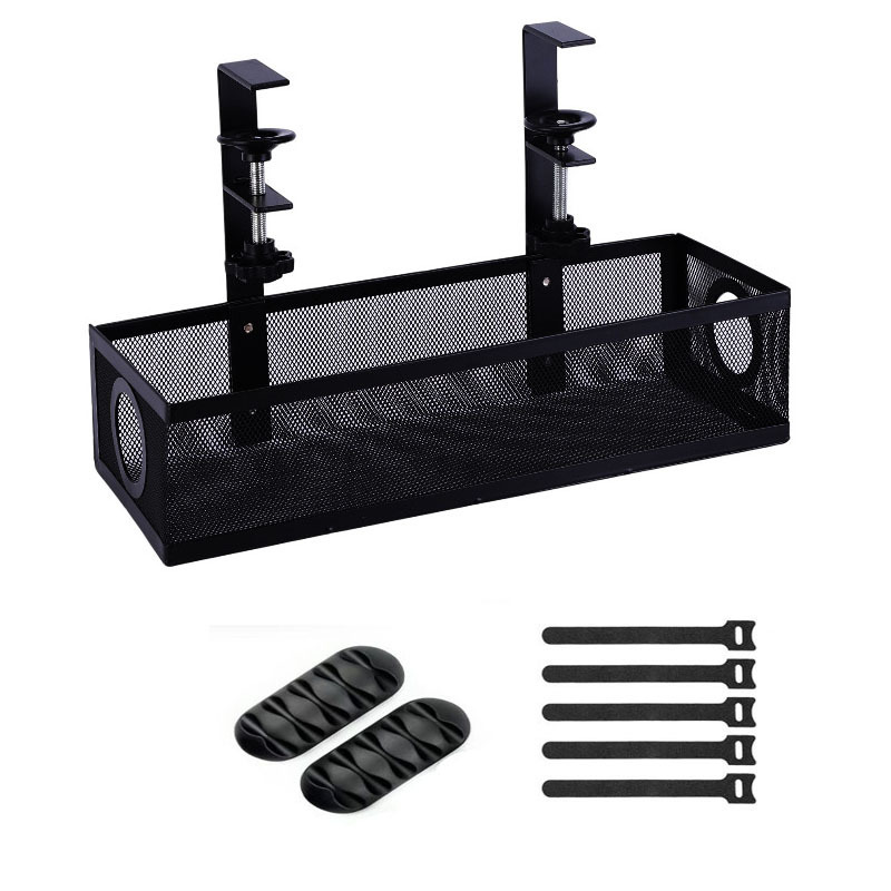 Cesta de almacenamiento negra + 2 fijadores de cable de cinco orificios TPR + 5 tiras de velcro