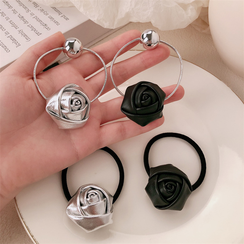 Cuerpo de corteza plateada rosa anillo de cabello cuerdas de cabello blogger red con doble cola de caballo estereoscópica correa de correa de cabello adorno de cabello