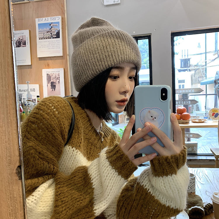 Õrn piim Fufu~Küüliku villavillane naiste kootud terava otsaga talvemüts_voghion.com