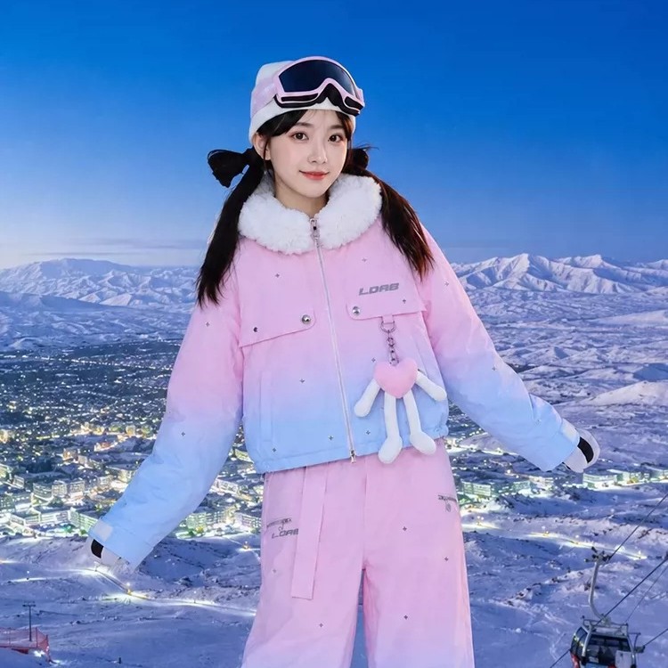 Ldab Pink-Blue Gradient Ski Suit Set for Women 2026 Autumn and Winter New Windproof and Cold-Resistant Niche Style Double-Board Snow Suit