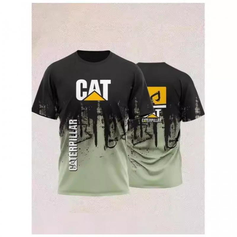 TK人気 CAT掘削機 3D立体インク メンズT アメリカンワークウェア風 通気速乾半袖Tシャツ|undefined