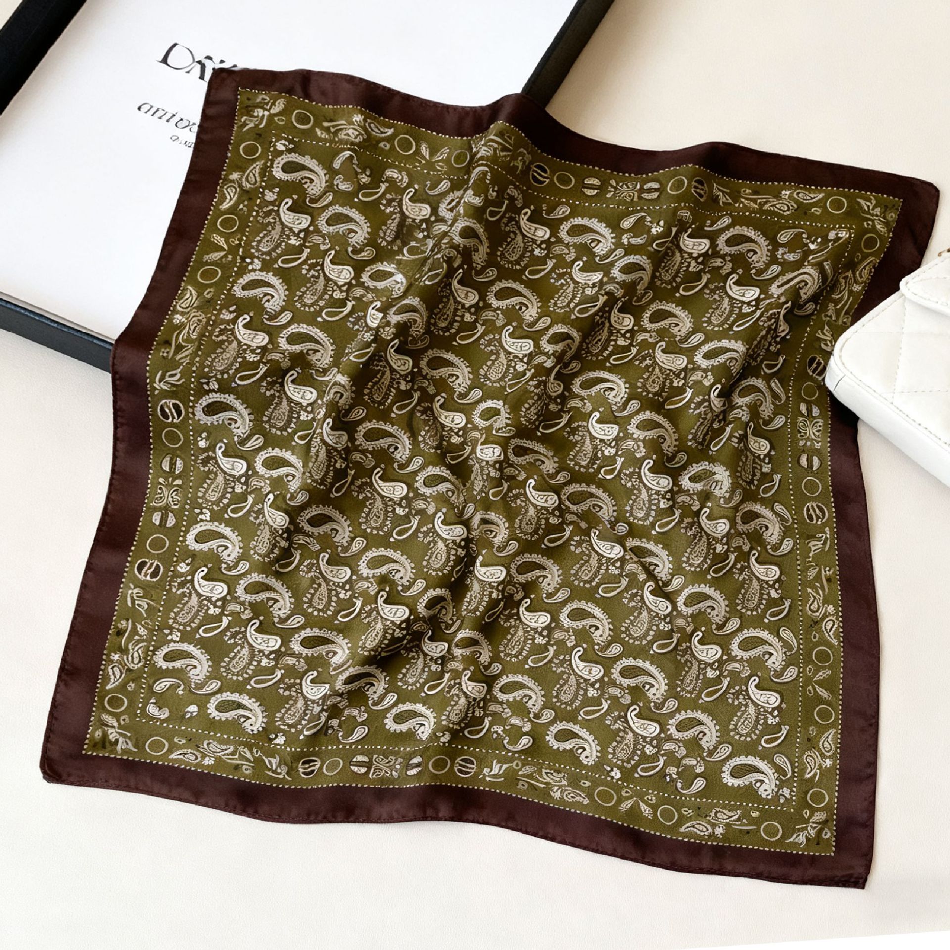 Retro Cashew Flower Small Square Scarf Women's 2025 New Style Neck Scarf High-End Scarf Scarf Waist Decorative Belt