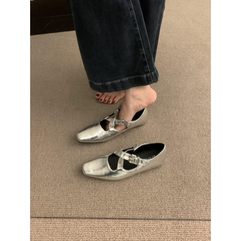 Retro universal Mary Jane shoes flat low-cut square toe English…