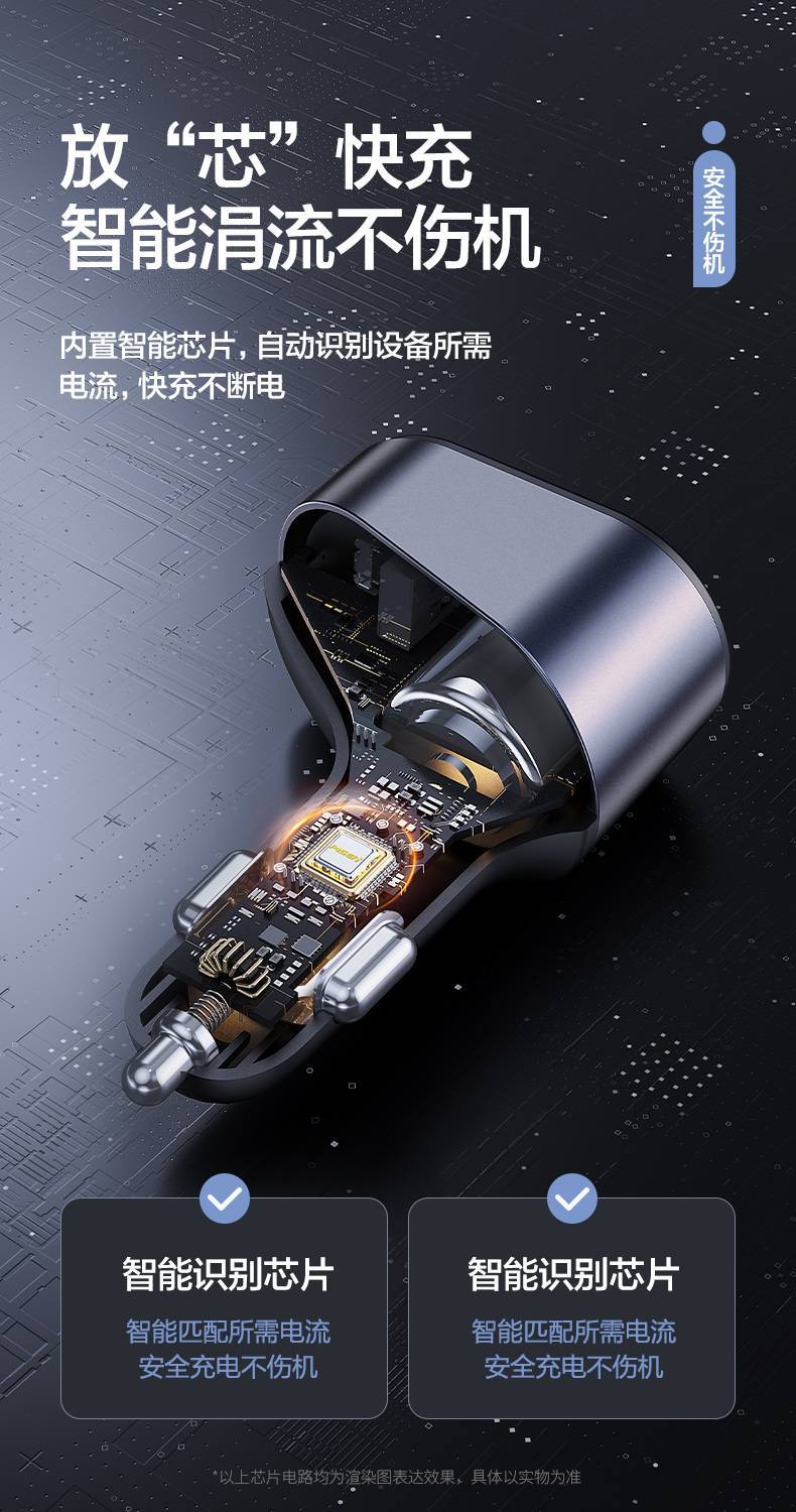 Pinsheng PD65W Car Charger USB+TYP-C Dual-Port Cigarette Lighter Fast Charging Multifunctional Car Charger 17pr