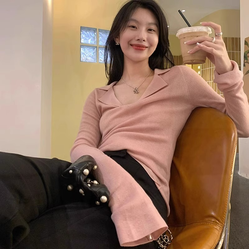 纯欲风辣妹POLO针织衫女早秋穿搭打底设计感小众修身显瘦别致上衣|undefined