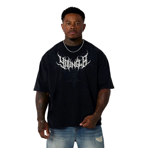 Youngla American style new men's T-shirt men's casual loose large size fashion brand printed cotton short-sleeved sports T-shirt