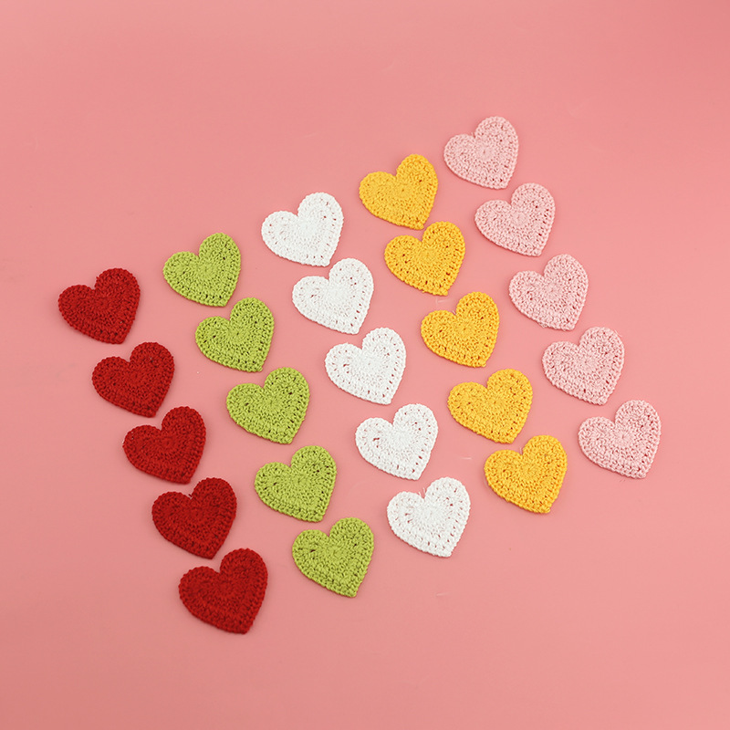 4.5cm Mini Colorfulful Heart Flower Pieces Hand-Sewn Machine-Woven Imitation Hand Hook Heart-Shaped Clothing Hair Accessories DIY Accessories Jewelry