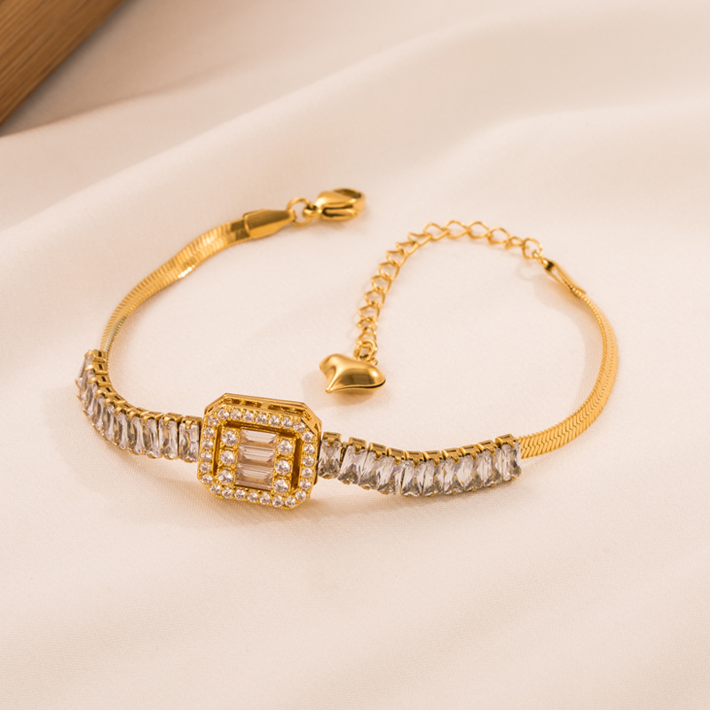 Retro Square Snake Titanium Steel Inlay Zircon Bracelets