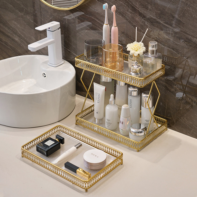 Nordic Iron creative punch-free double-layer bathroom washstand desktop cosmetics storage decorative shelf