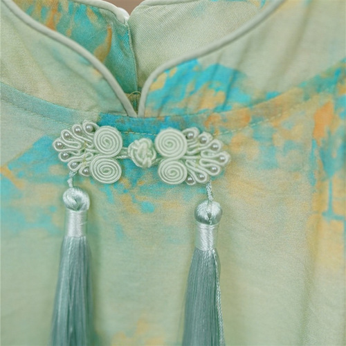 Girls' Ancient Style Summer Dress, Thin Version, for Little Girls, Chinese Style, National Style Printed Cheongsam Dress, Children's Quality Backless Dress