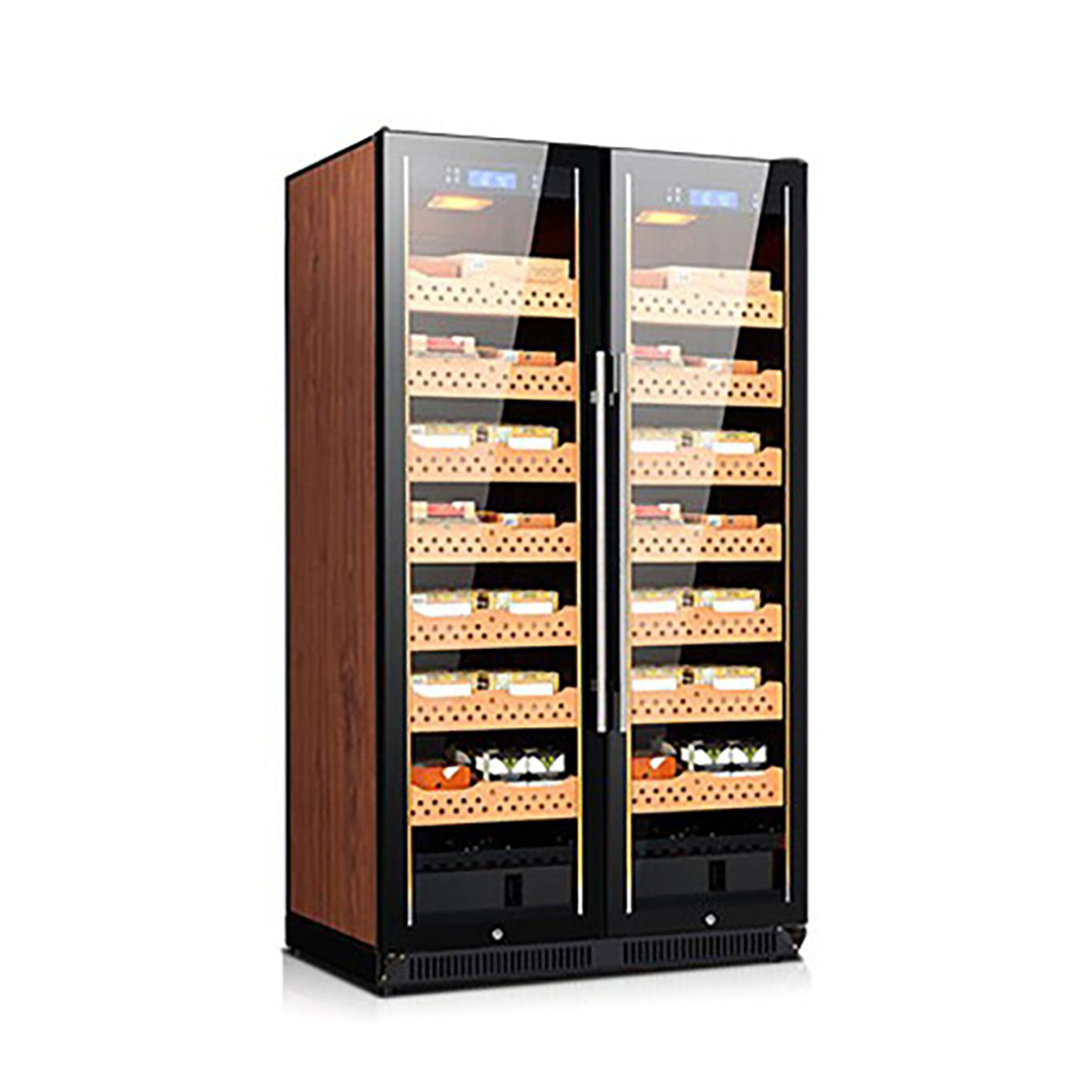 Gabinete de cigarros directo de fábrica temperatura constante compresor comercial refrigeración puerta doble estante de madera de cedro gabinete de cigarros de vino tinto