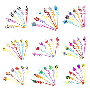 Cross-border creative modeling straw children cartoon healthy plastic straw toy PVC bar party straw wholesale