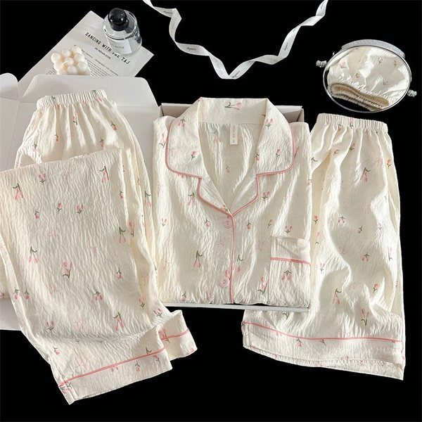 Yunduo Cotton-3105# Pink Flower Three-piece Set