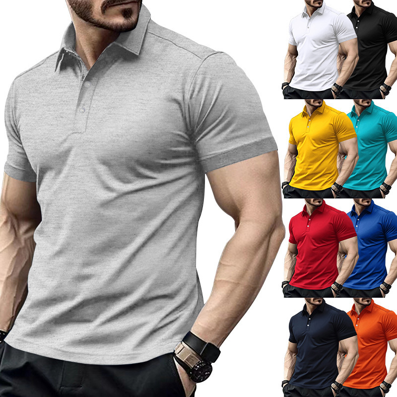 Men's Polo Shirt Summer Casual Lapel Button Solid Colour Polo_voghion.com
