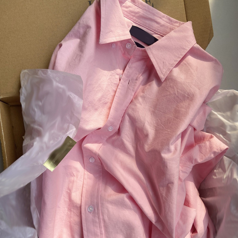 Spring and Summer New Pony Embroidered Shirt Long Sleeve regular Commuter Purple Pink Oxford Cloth Shirt Women's Top