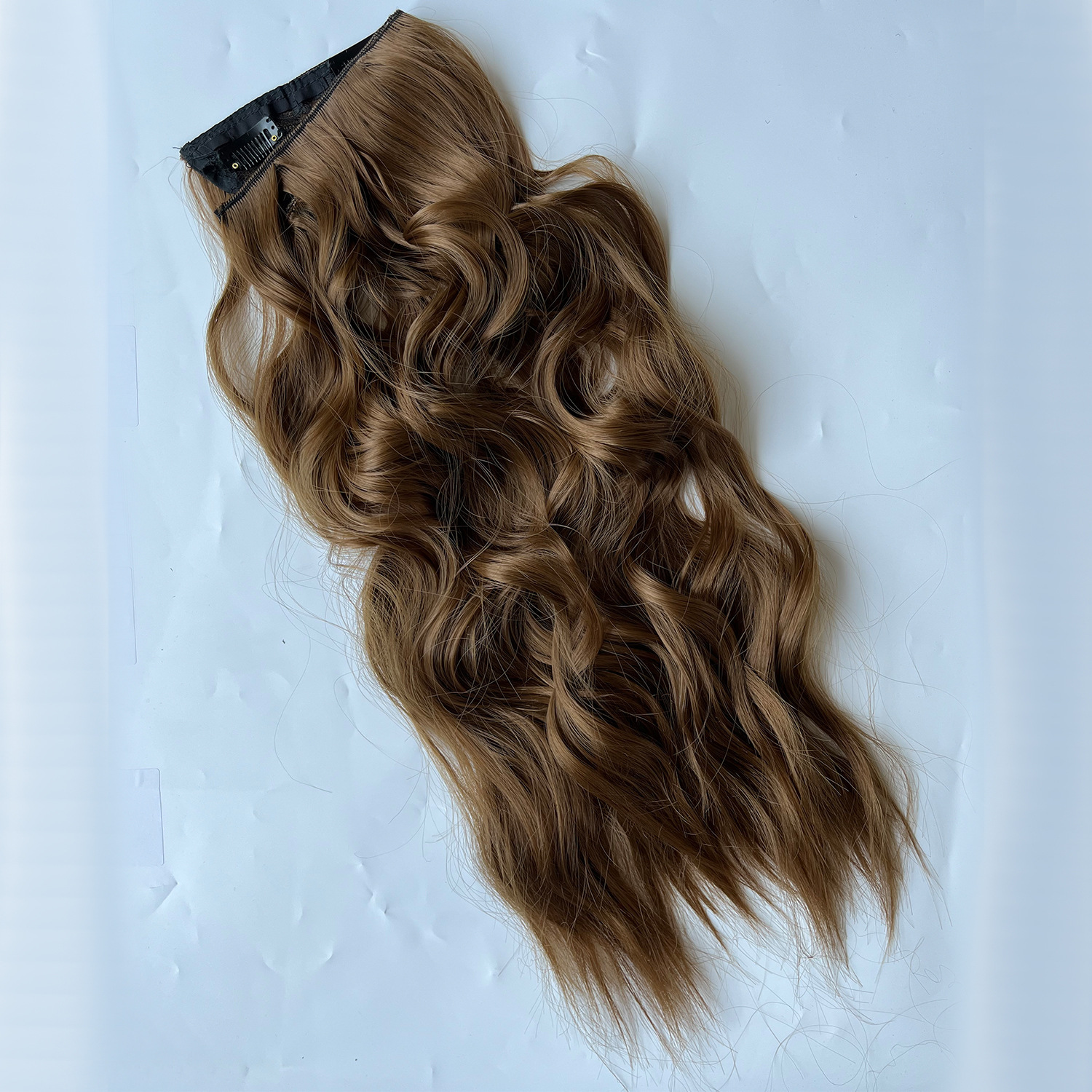 Peruca con 4 clips línea de pescado ondas invisibles extensión de cabello largo