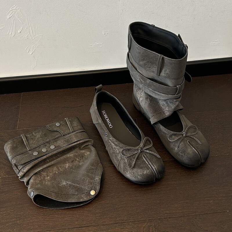 Genuine leather version~Vintage style washed denim short boots, new model with bow-tie, detachable two-way wear women's fashion cool boots