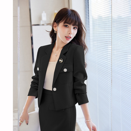 Blue suit suit, feminine style, socialite Xiaoxiang style professional suit, skirt, skirt, high-end short jacket