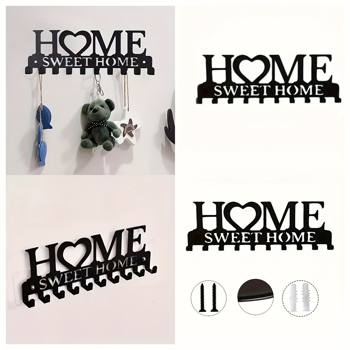 Home Wrought Iron Hooks Home Key Storage Letters Animals Multi-Style Metal Hangers Creative Storage Hooks