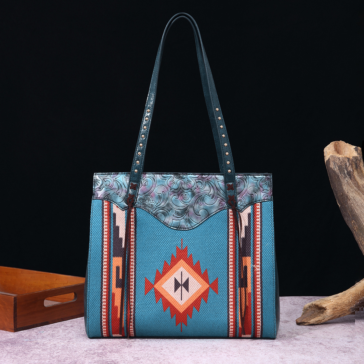 Western-Handtasche mit einer Schulter aus bedruckter Baumwolle und Leinen für Damen im Bohemian-Stil_voghion.com