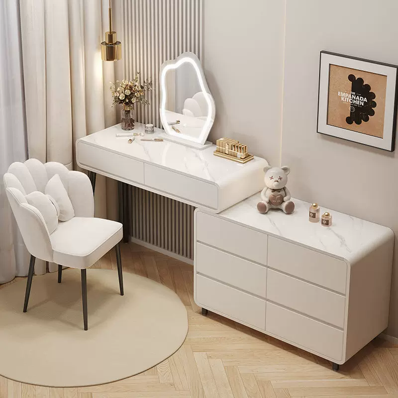 卧室实木梳妆台实木现代简约 ins奶油风化妆台一体斗柜居家化妆桌