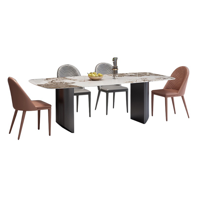 Moderno simple luz brillante lujo Rock placa mesa de comedor casa italiano minimalista rectangular pequeño apartamento mesa de comedor y silla combinación