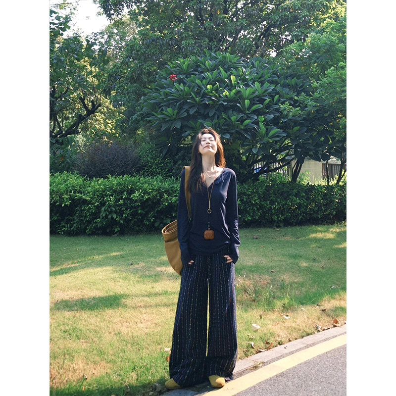 胖mm休闲简约纯欲风设计薄款半开领T恤女大码宽松百搭长袖打底衫|undefined