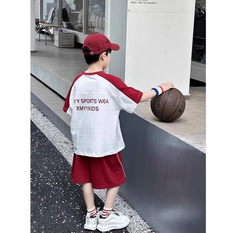 Men's Big Children's Summer Clothes suit 2025 New Handsome Children's Clothes Western Style Children's Short-sleeved Boy's Sportswear suit Summer